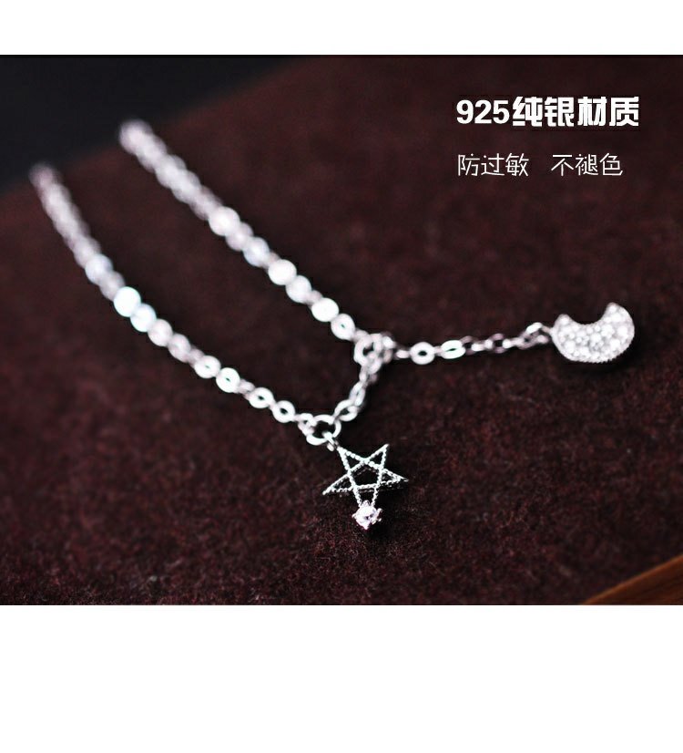 Nhật Bản Hàn Quốc đơn giản tươi ngọt phụ kiện quà tặng s925 sterling bạc thời trang đầy đủ kim cương zircon sao mặt trăng vòng chân nữ vòng đeo chân nữ