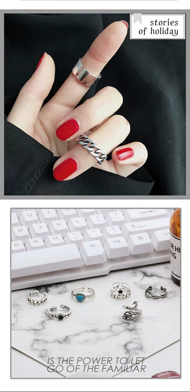 Nhẫn bạc nữ ngày sinh viên hipster Hàn Quốc đơn giản sáng tạo khai trương retro cũ lớn rộng chuỗi chỉ số ngón tay nhẫn nhẫn titan