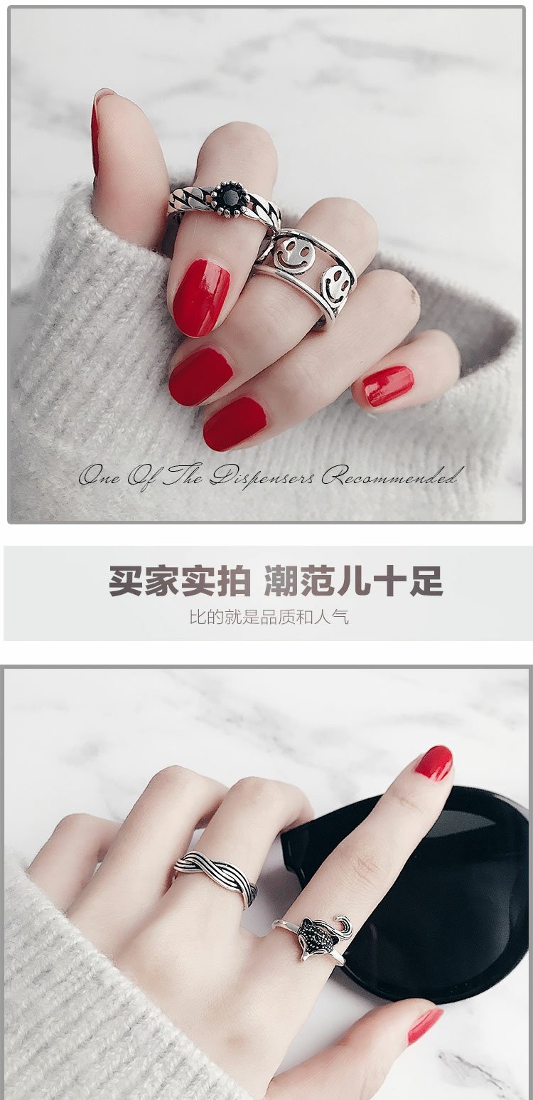 Nhẫn bạc nữ ngày sinh viên hipster Hàn Quốc đơn giản sáng tạo khai trương retro cũ lớn rộng chuỗi chỉ số ngón tay nhẫn nhẫn vàng trắng nam