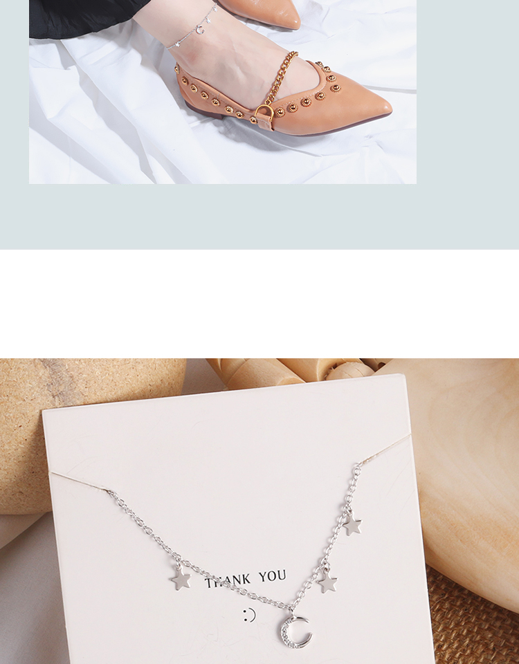 S925 sterling bạc vòng chân nữ phiên bản Hàn Quốc của sinh viên đơn giản Sen retro ngôi sao mặt trăng chuông tua chuỗi mắt cá chân gợi cảm lắc chân