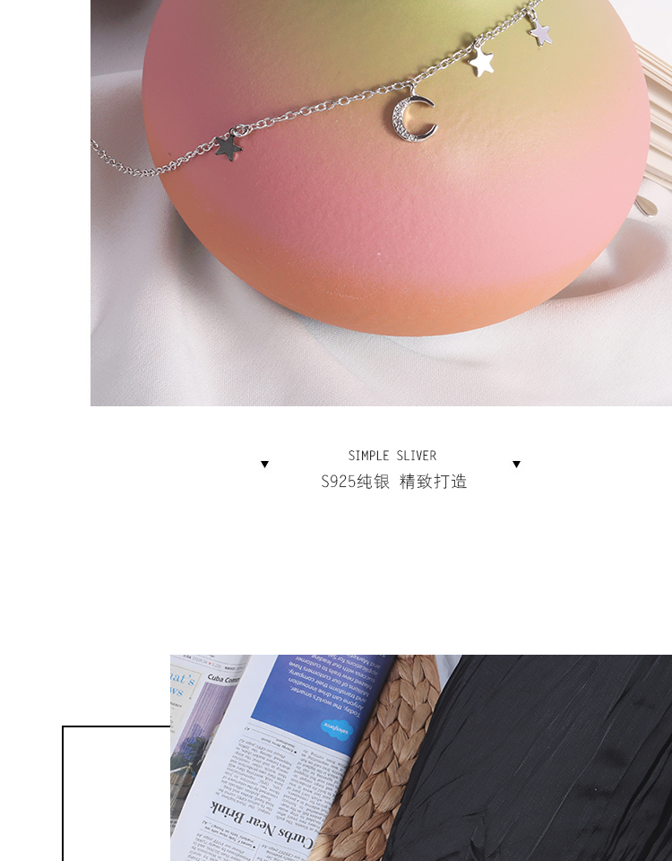S925 sterling bạc vòng chân nữ phiên bản Hàn Quốc của sinh viên đơn giản Sen retro ngôi sao mặt trăng chuông tua chuỗi mắt cá chân gợi cảm lắc chân