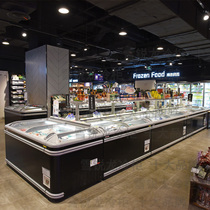 Supermarket commercial combination island cabinet horizontal full copper tube refrigerator automatic frost refrigerator transparent glass freezer