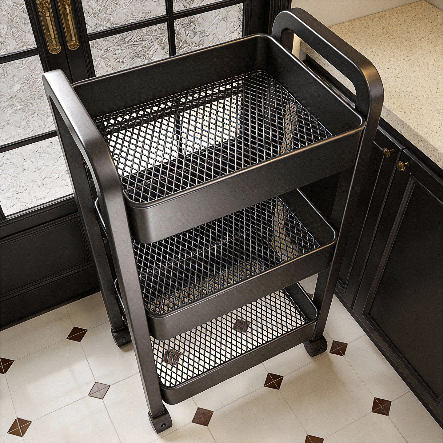 优勤厨房置物架多功能落地放菜小推车家用果蔬菜篮子多层收纳架子