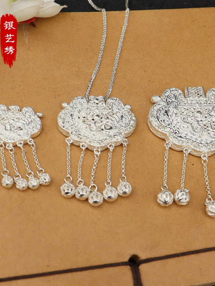 999 Pure Silver Tianzimenfeng Lock Full Silver Necklace Pendant New Chinese Style Adult and Baby Safety Lock Qixi Festival Gift
