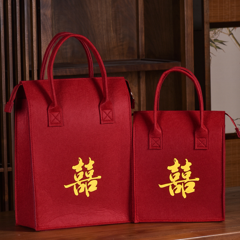 Festive Red Bag, Wedding Cigarette and Alcohol Bag, Wedding Candy Bag, Return Gift Money Bag, Wedding and Engagement Gift Tote Bag, Felt