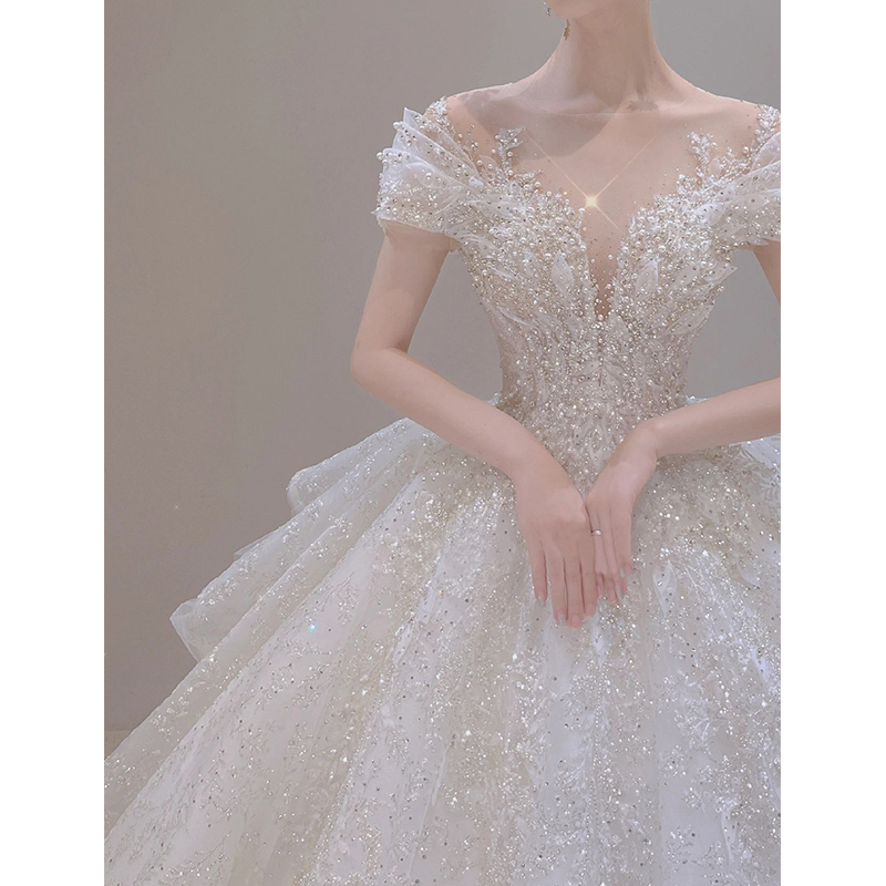 Starry sky for bride, open shoulders, 2023 collection, suitable for teen, lace dress, V-neckline Starry sky for bride, open shoulders, 2023 collection, suitable for teen, lace dress, V-neckline