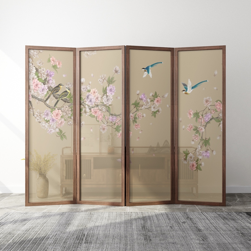 New Chinese Screen Partition Living Room Cloth Art Xuan Guan Entrance Door Solid Wood Mobile Bedroom Shelter Home Folding Fold Screen