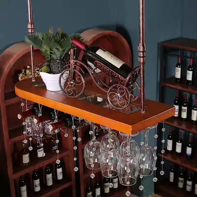 Solid wood red wine cup holder upside down hanging red wine rack home decoration bar tall cup holder creative European hanging cup holder