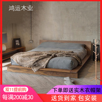 Japanese-style bed floor low bed tatami bed modern minimalist solid wood platform bed double bed Nordic master bedroom bed and breakfast bed