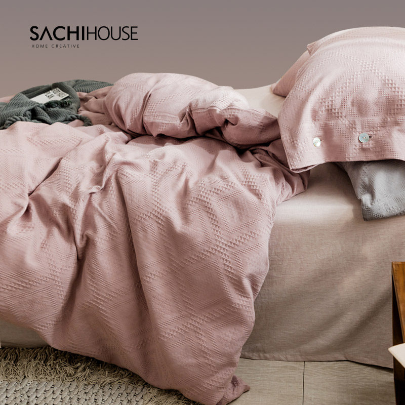 Nordic four-piece set of pure cotton pure color simple bed linen quilt cover spring and autumn long-staple cotton 4-piece bedding