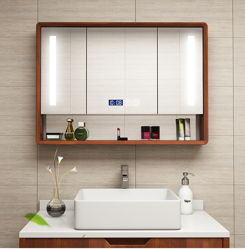 Oak smart bathroom mirror cabinet hanging wall type toilet mirror with shelf storage cabinet solid wood storage separately
