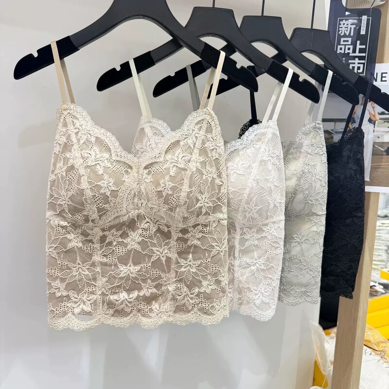 1@@ Long French Lace Deep V Bra with Padded Camisole Bra 1@@ Long French Lace Deep V Bra with Padded Camisole Bra