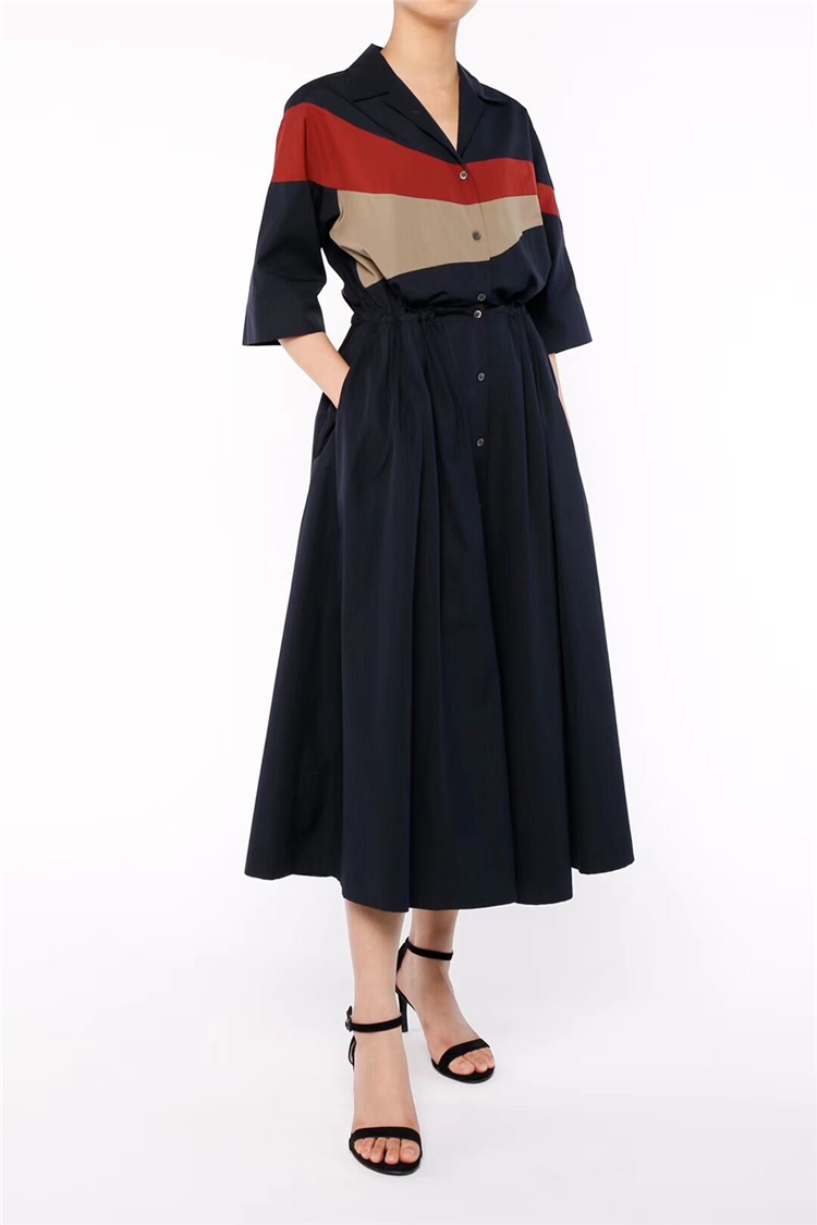 Summer new high branch high density long suede cotton foreign dress Coloured to turn over short sleeve shirt dress