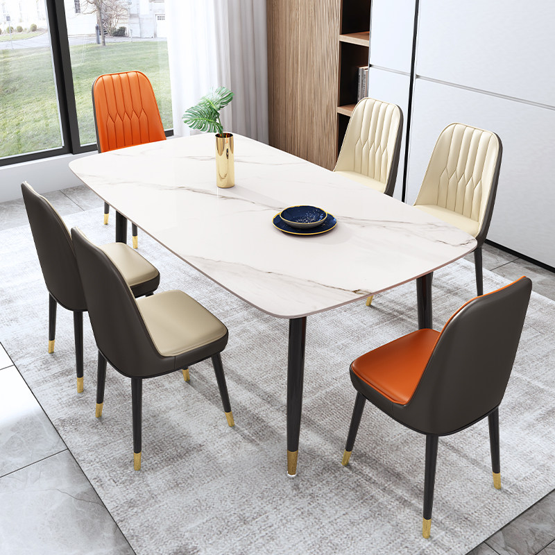 Italian modern simple light luxury rock slab dining table wear-resistant easy to clean rectangular marble dining table and chairs 8 people combination