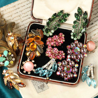Middle -aged jewelry vintage Western antique jewelry retro Austrian crystal earrings without ear pierced female ear clip