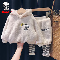 SNOOPY SNOOPY boys and girls plus velvet padded sweater set baby 2021 autumn and winter new two-piece set