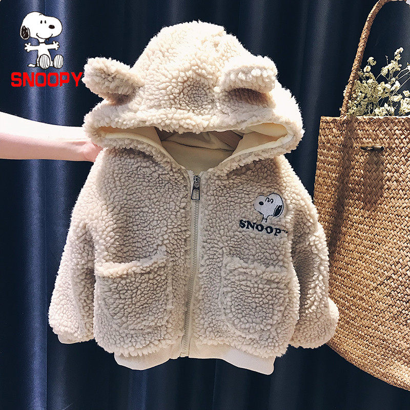 Snoopy SNOOPY baby lamb velvet jacket boys and girls plus velvet thickening 2022 autumn and winter children's clothes