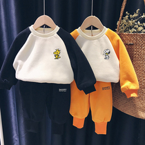 SNOOPY SNOOPY baby plus velvet padded set 2021 autumn and winter clothes new male and female child sweater two-piece set