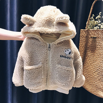 SNOOPY SNOOPY baby cashmere coat boys and girls plus velvet padded 2021 autumn winter clothes childrens clothes