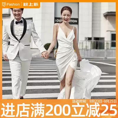 2020 new light wedding dress sexy suspender simple backless bridal bridal tour long version Slim Brigade shoot door yarn dress