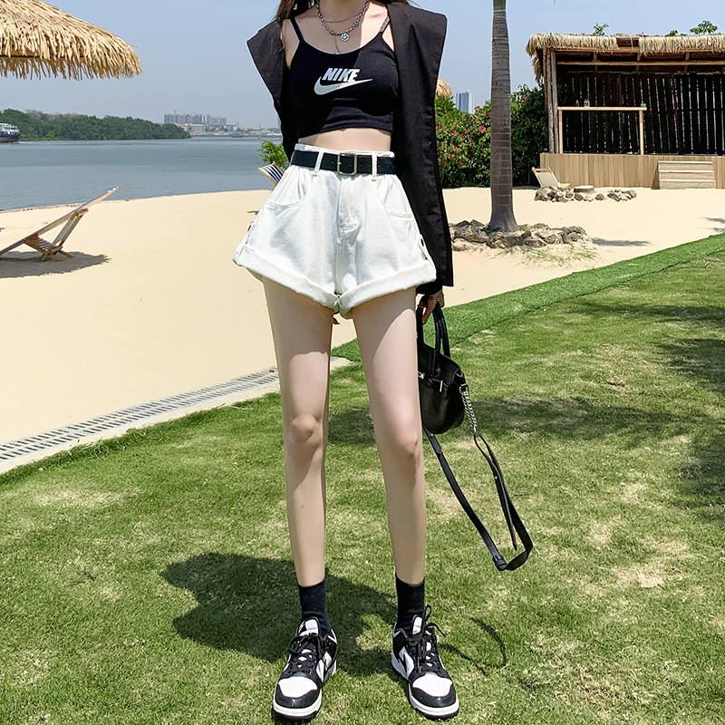 White Denim Shorts for Women, 2026 New Summer Thin High-Waisted Loose A-Line Slimming Hot Girl Wide-Leg Hot Pants