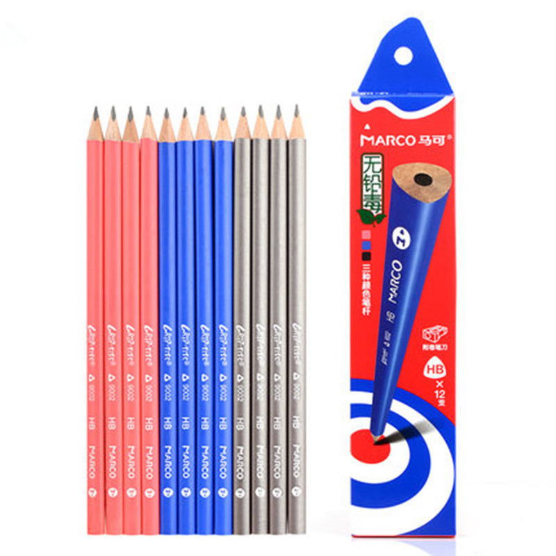 Marco 9002 student writing triangle pencil easy to hold positive and pose safe lead-free poison HB 12 support