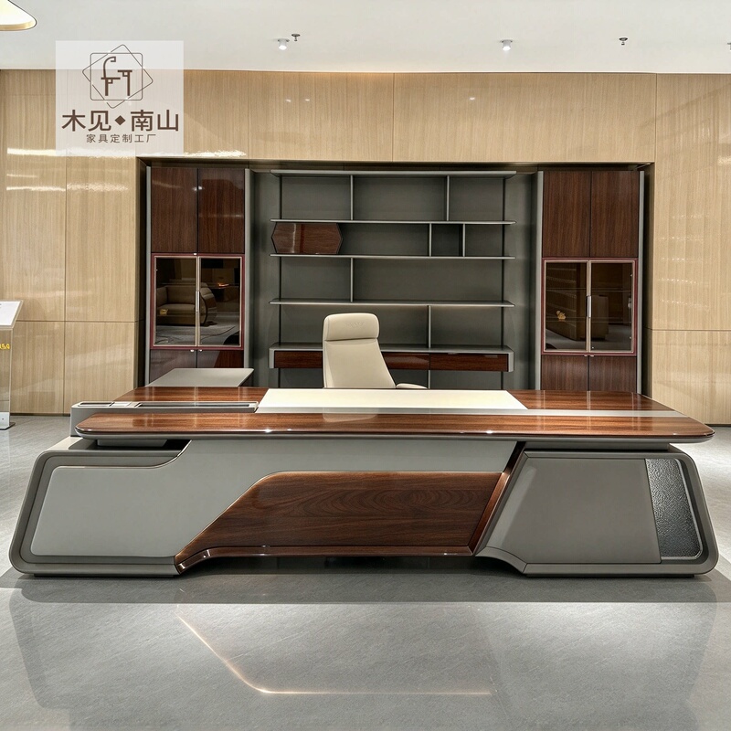 Light Luxury and High-End Executive Desk, High-Grade Solid Wood Office Desk, Manager and Chairman Office Desk with Background Cabinet Combination Light Luxury and High-End Executive Desk, High-Grade Solid Wood Office Desk, Manager and Chairman Office Desk with Background Cabinet Combination
