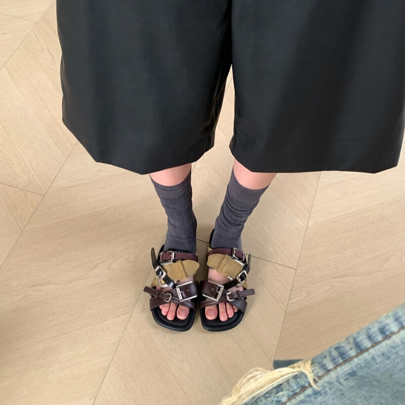 2026 New Summer Style Casual Roman Vacation Sandals, Retro Color-Blocking Versatile Flat-Soled Bohemian Beach Shoes