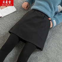 Fake two-piece underpants female wool Hip Pure Cotton Integrated Skirt Pants Spring Autumn Winter Outwear High Waist Elastic plus suede thickened