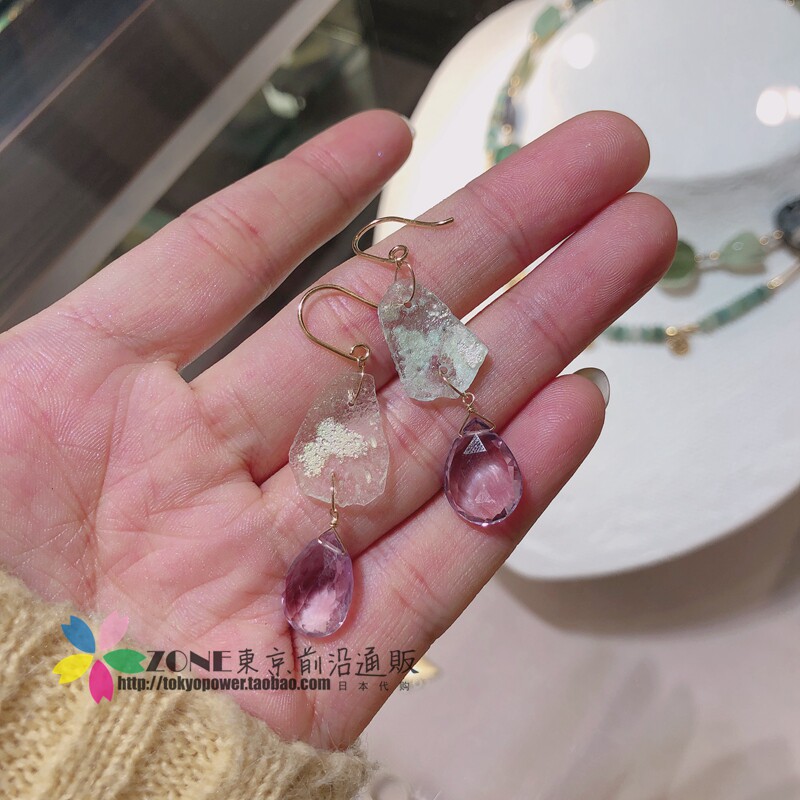 Japan agete 19 spring ancient Roman wind Amethyst glass water droplets 10K gold gemstone earrings