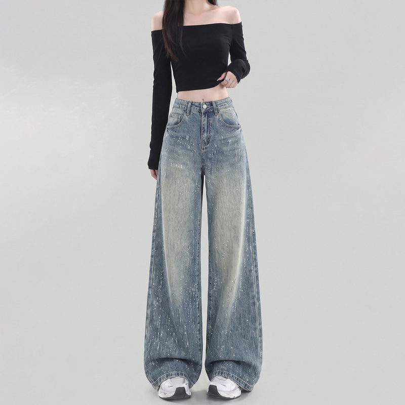 American-Style Starry Sky Rhinestone Wide-Leg Jeans for Women, 2026 Autumn High-Waisted Loose High-End Floor-Length Pants American-Style Starry Sky Rhinestone Wide-Leg Jeans for Women, 2026 Autumn High-Waisted Loose High-End Floor-Length Pants