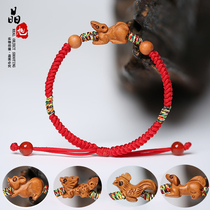 Zodiac Monkey Dragon Rat year of Life bracelet red rope female and male models hand-woven evil peach wood hand string