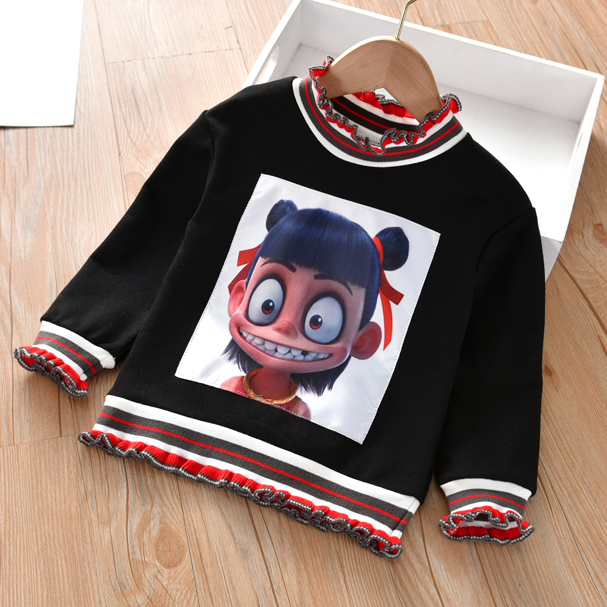 Nezha With Big Black Eyesgirl Autumn clothes Undershirt 2020 new pattern Children's wear children pure cotton T-shirt baby Foreign style Long sleeve Crew neck Sweater tide
