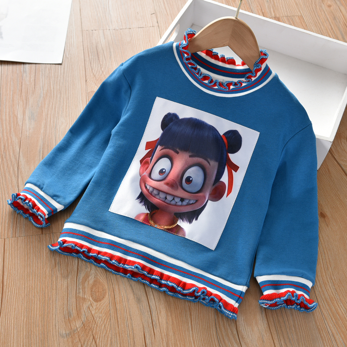 Peacock Blue Eyes Nezhagirl Autumn clothes Undershirt 2020 new pattern Children's wear children pure cotton T-shirt baby Foreign style Long sleeve Crew neck Sweater tide