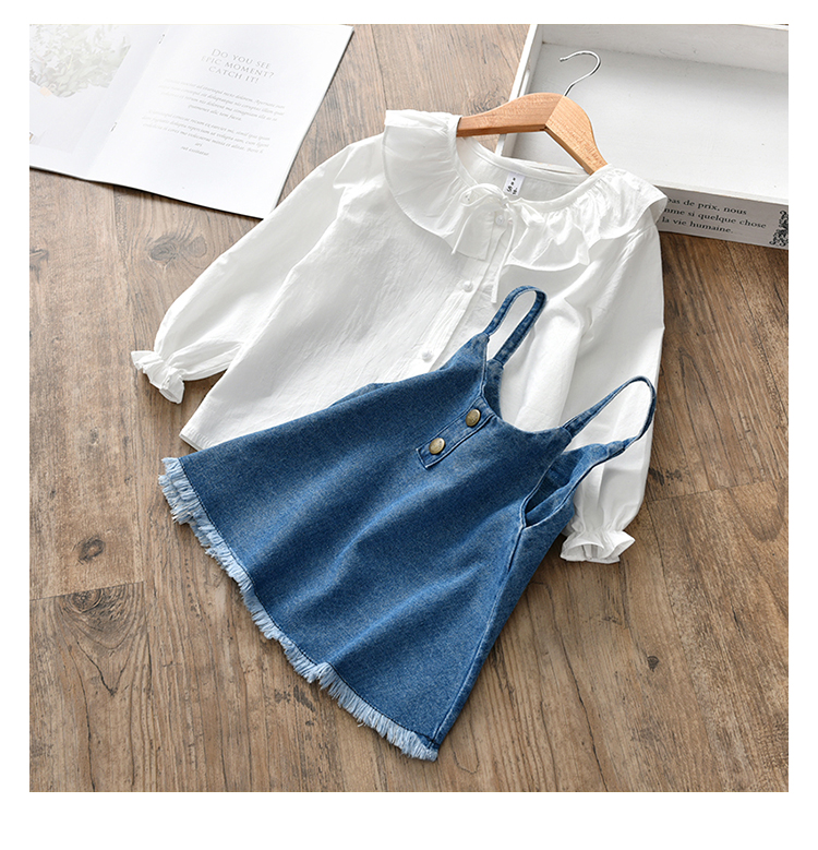 Cô gái Hàn Quốc áo sơ mi cotton + denim sling áo hai dây dài tay nước ngoài nữ kho báu quần áo đáy - Áo sơ mi sơ mi dài tay bé trai 