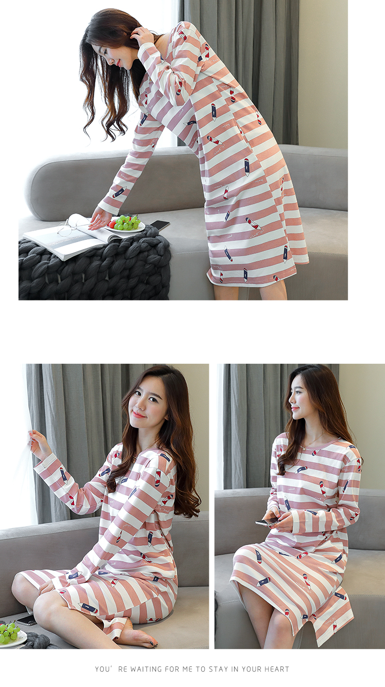 Bộ đồ ngủ Nam Cực váy ngủ nữ mùa xuân và mùa thu cotton dài tay dài phiên bản Hàn Quốc của sinh viên tươi có thể mặc váy dài mỏng váy mùa đông
