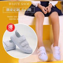 Middle-aged childrens all-match explosion-proof Velcro indoor all-white sports models student models dance gym small white shoes girls soft bottom summer