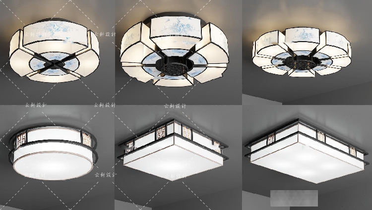 新中式风格灯具3d模型壁灯台灯落地灯吊灯吸顶灯3dmax模型库-7