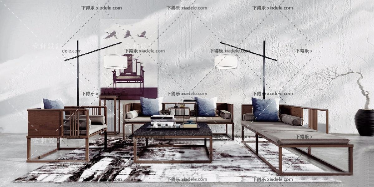 中式风格单体家具3d模型室内家装设计沙发茶几客厅3dmax模型-28
