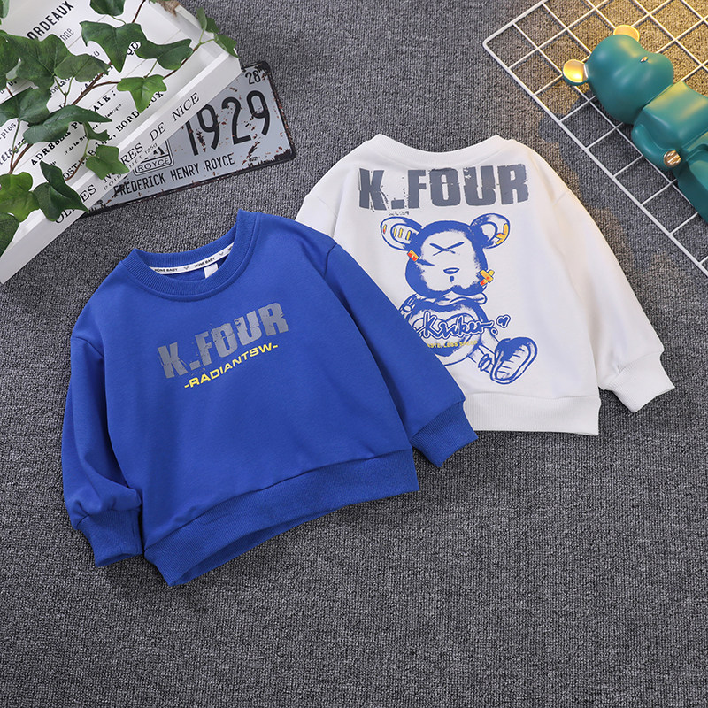 Boys cartoon sweater 2022 new boy bear bottoming shirt top children's spring and autumn style fried street tide brand children's clothing