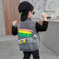 Boy Cowboy Waistcoat Child 2021 New Spring Autumn Graffiti Kan Shoulder Baby Baby Foreign Air Korean Version Jacket Vest