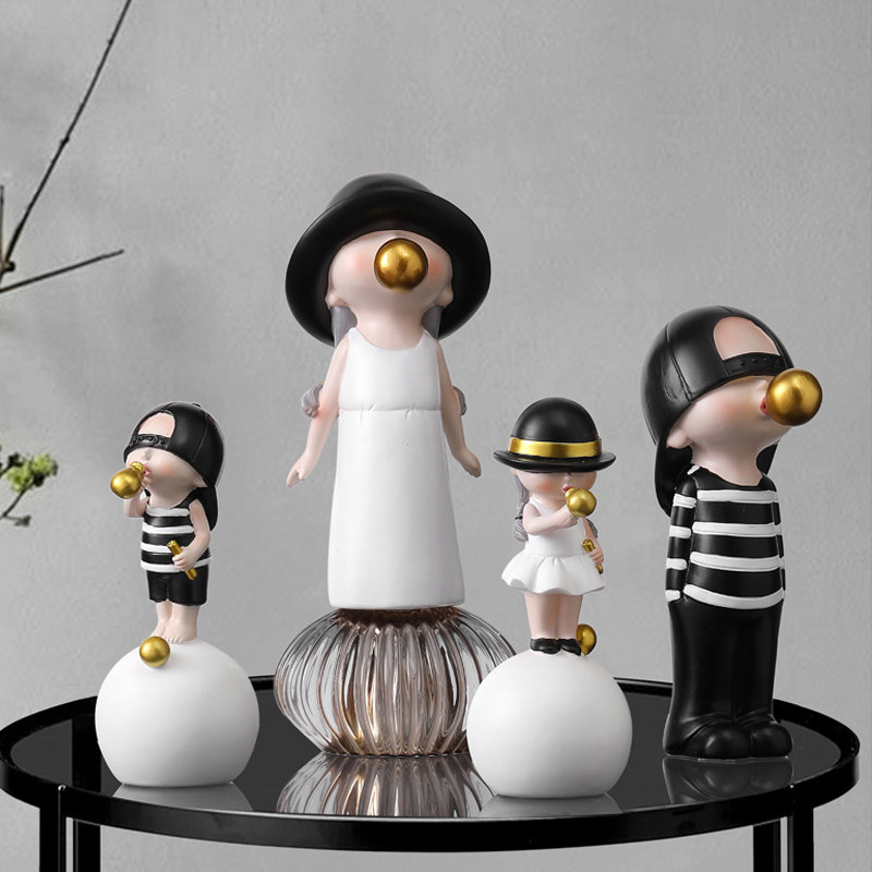 Cute blowing bubble kids resin decoration modern minimalist home children's room model room craft jewelry family