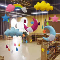 Non-woven three-dimensional clouds sun rainbow stars pendant Home childrens room School creative girl heart charm