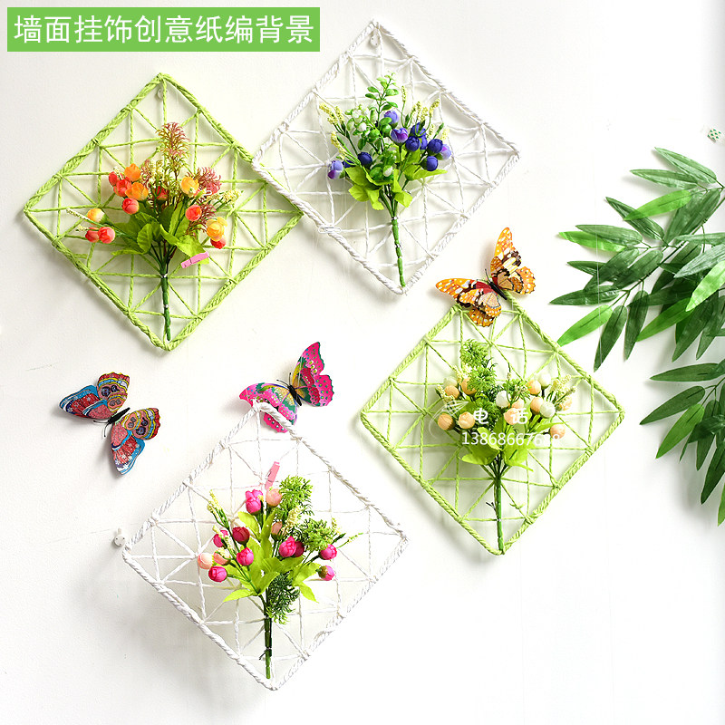 Kindergarten pendant Hanging corridor creative classroom wall work background color square paper woven hollow ethnic