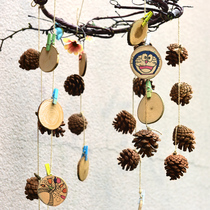 Pastoral style Christmas pine cones small ornaments Wood chip hanging wall decoration Kindergarten diy hand painting Home decoration