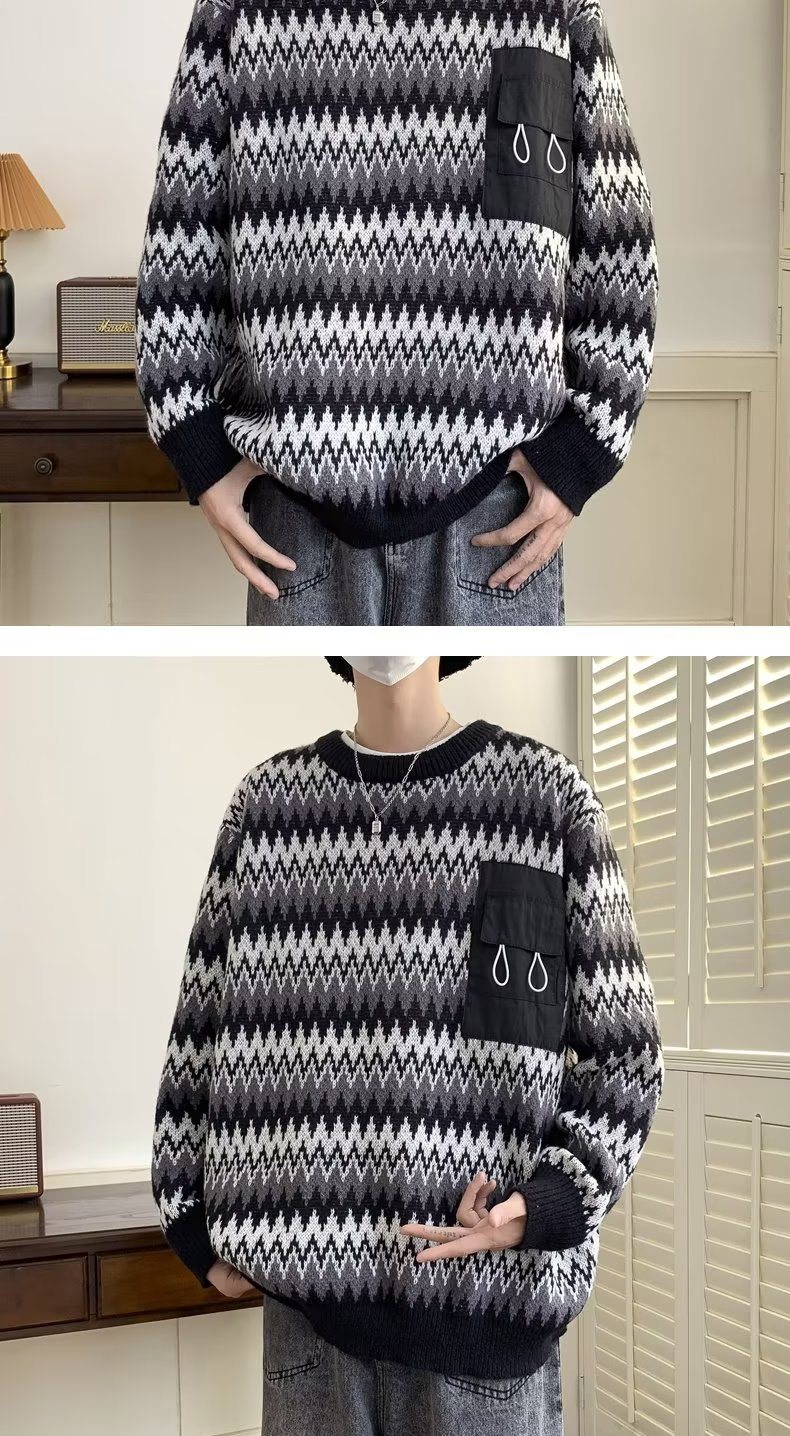 Men's Oversized Knit Sweater For Men Casual Style With Pockets_voghion.com