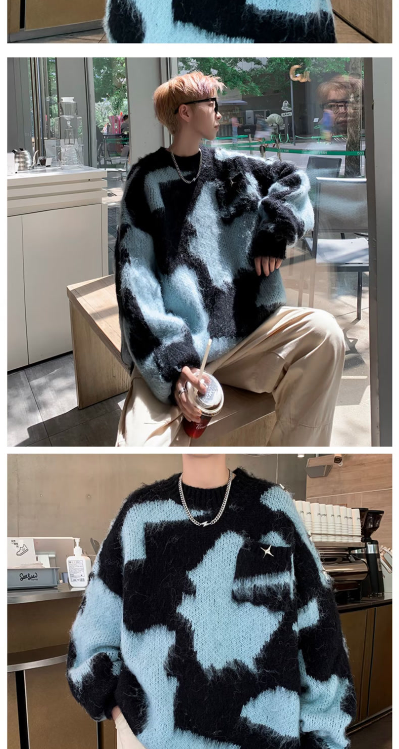 Women's Knitted Tie Dye Pullover Sweater Autumn Winter Fleece Top_voghion.com
