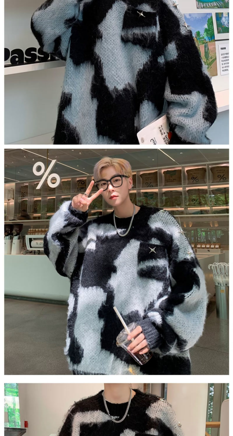 Women's Knitted Tie Dye Pullover Sweater Autumn Winter Fleece Top_voghion.com