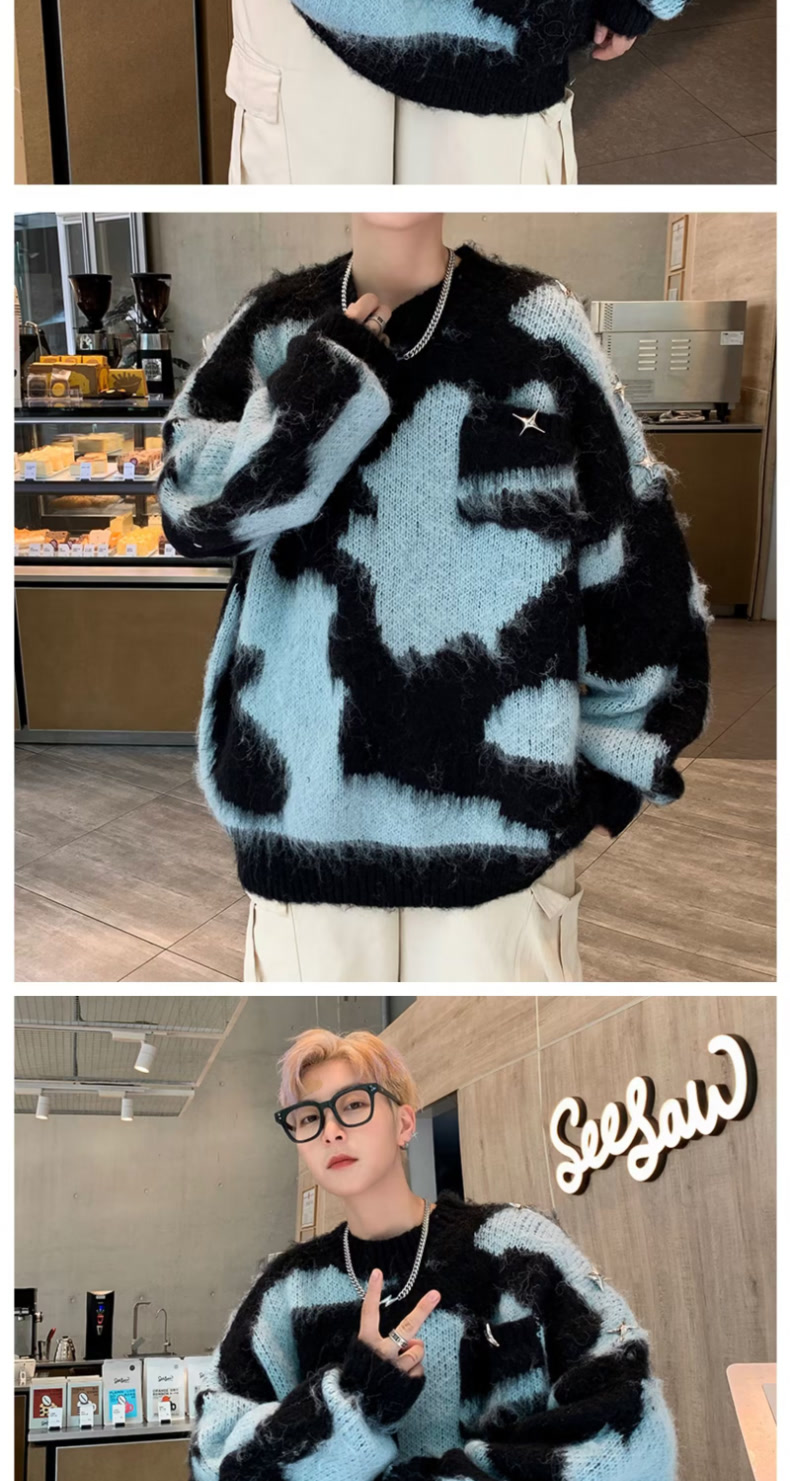 Women's Knitted Tie Dye Pullover Sweater Autumn Winter Fleece Top_voghion.com