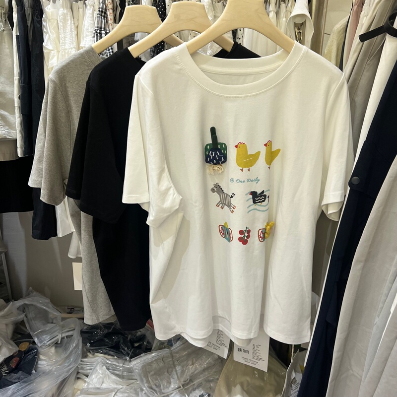 Nice Studio Cartoon Print Short-Sleeve T-Shirt for Women, Summer Plus Size Loose Round Neck Top Trendy